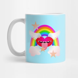 Groovy Winged Lips, Rainbow & Stars - RED Mug